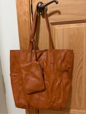 Joy Susan Cognac Leather Tote with Matching Pouch